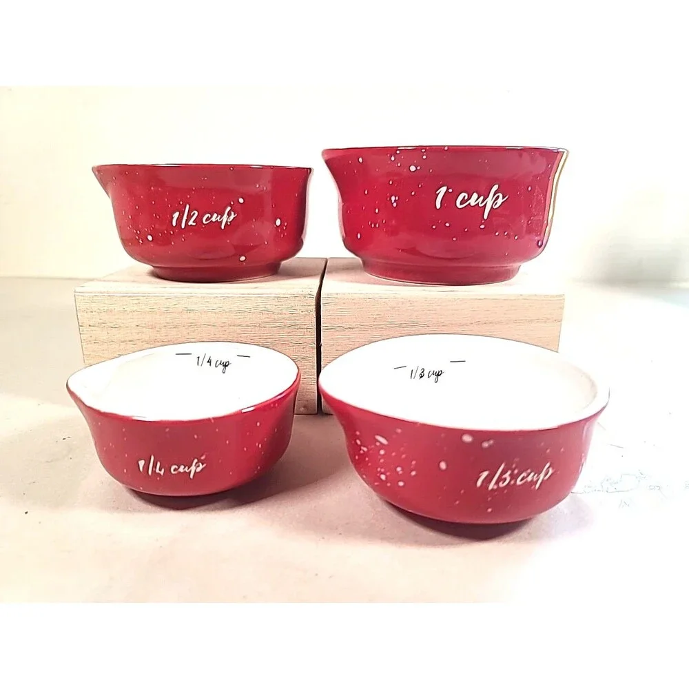 Nesting Sleigh Bell Bistro Measuring Cups Red  1c, 1/2c 1/3c 1/4c Set of 4